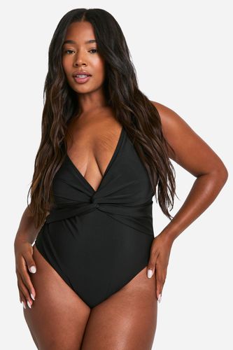 Womens Plus Tummy Control Twist Plunge Swimsuit - - 16 - boohoo - Modalova