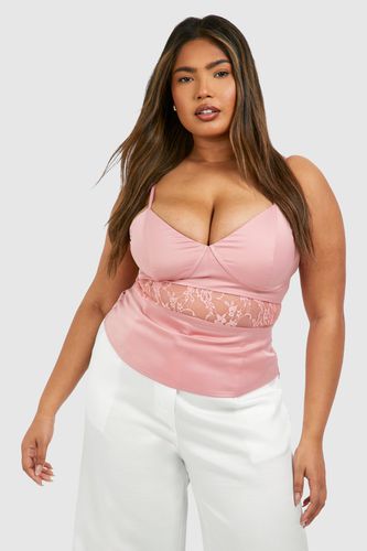 Womens Plus Lace Insert Cami Satin Top - - 22 - boohoo - Modalova