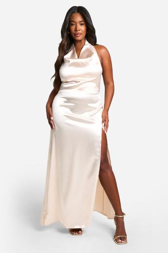 Womens Plus Premium Satin Plunge Cowl Split Detail Midaxi Dress - - 16 - boohoo - Modalova