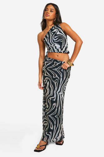 Womens Zebra Print One Shoulder Crop & Maxi Skirt - - 10 - boohoo - Modalova