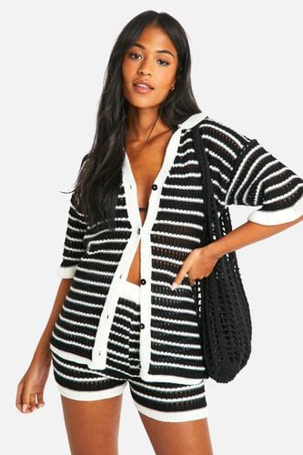 Womens Tall Knitted Stripe Crochet Beach Shirt - - 12 - boohoo - Modalova