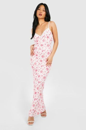 Womens Petite Lace Trim Ditsy Floral Rib Maxi Dress - - 10 - boohoo - Modalova