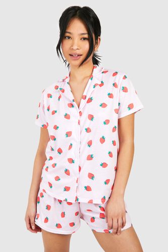 Womens Petite 3 Piece Strawberry Short Pyjama Set - - 10 - boohoo - Modalova