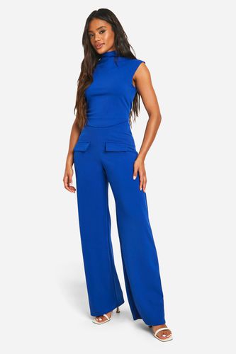 Womens Crepe High Neck Crop & Wide Leg Trousers - - 12 - boohoo - Modalova