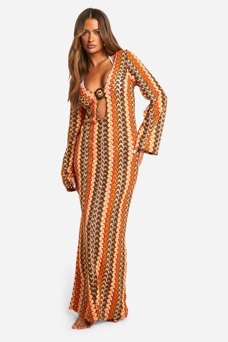 Womens Stripe Knit O-ring Beach Maxi Dress - - L - boohoo - Modalova
