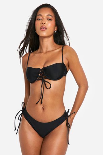 Womens Lace Up Detail Underwired Bikini Top - - 10 - boohoo - Modalova