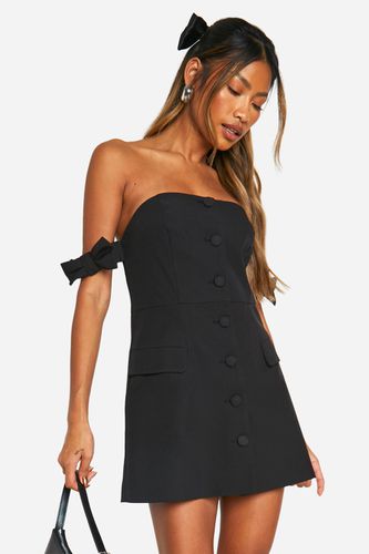 Womens Bow Bardot Tailored Mini Dress - - 12 - boohoo - Modalova