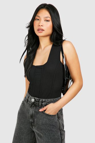 Womens Petite Rib Corset Square Neck Bodysuit - - 10 - boohoo - Modalova