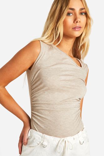 Womens Asymmetric Sleeveless Marl Bodysuit - - 10 - boohoo - Modalova