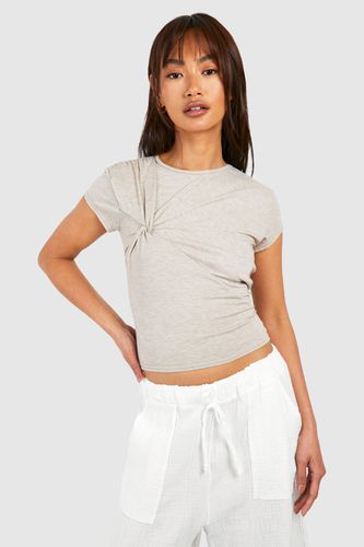 Womens Twist Detail Cap Sleeve Jean Grazer Marl T-shirt - - 10 - boohoo - Modalova