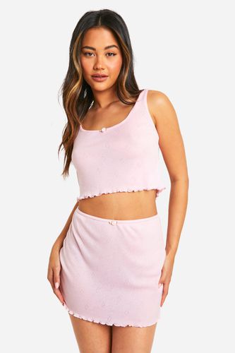 Womens Pointelle Rose Detail Mini Skirt - - 18 - boohoo - Modalova