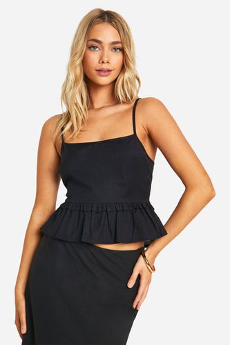 Womens Linen Tie Back Peplum Cami - - 10 - boohoo - Modalova