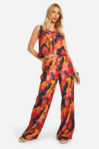 Womens Tonal Tie Dye Linen Look Straight Leg Trousers - - 10 - boohoo - Modalova