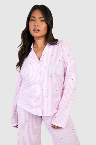 Womens Plus Love Heart Pinstripe Long Sleeve Button Pj Shirt - - 18 - boohoo - Modalova