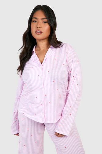 Womens Plus Love Heart Pinstripe Long Sleeve Button Pj Shirt - - 20 - boohoo - Modalova
