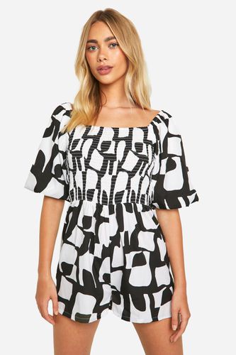 Womens Shirred Puff Sleeve Playsuit - - 16 - boohoo - Modalova