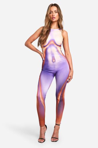 Womens Body Print Slinky Sleeveless Unitard Jumpsuit - - 12 - boohoo - Modalova