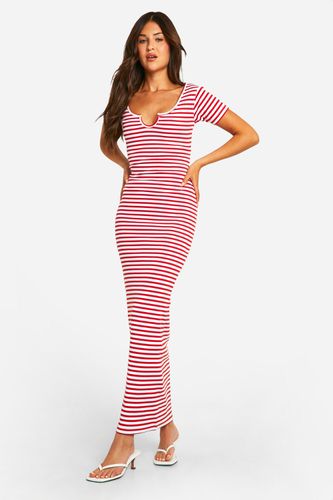 Womens Basic Stripe Rib Notch Maxi Dress - - 10 - boohoo - Modalova