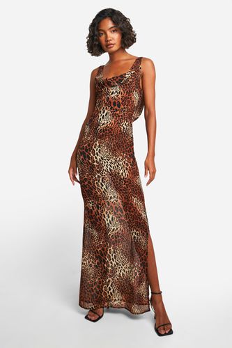 Womens Tall Chiffon Leopard Cowl Neck Dress - - 10 - boohoo - Modalova