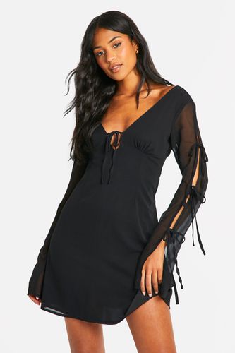 Womens Tall Chiffon Tie Sleeve Mini Dress - - 12 - boohoo - Modalova