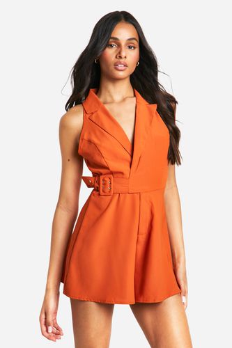 Womens Tall Woven Collared Buckle Detail Playsuit - - 16 - boohoo - Modalova