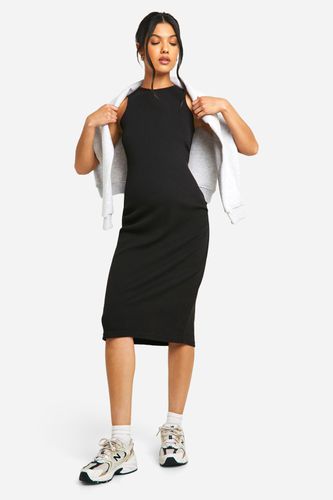 Womens Maternity Ribbed Racer Neck Midi Dress - - 10 - boohoo - Modalova