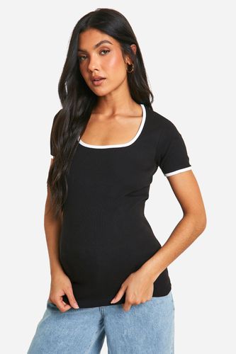 Womens Maternity Ribbed Contrast Binding Square Neck T-shirt - - 10 - boohoo - Modalova