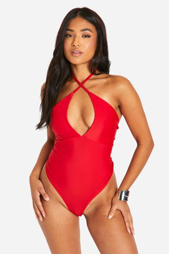 Womens Petite Cross Front Swimsuit - - 12 - boohoo - Modalova