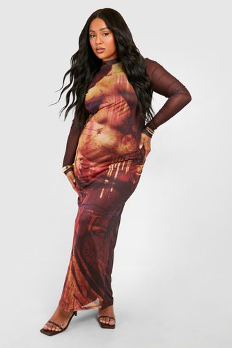 Womens Plus Body Print Mesh Long Sleeve Maxi Dress - - 16 - boohoo - Modalova