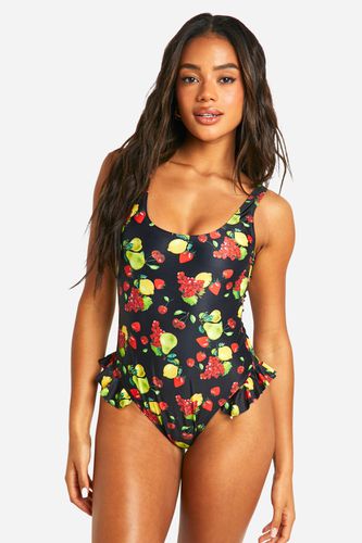 Womens Fruit Print Frill Scoop Swimsuit - - 10 - boohoo - Modalova