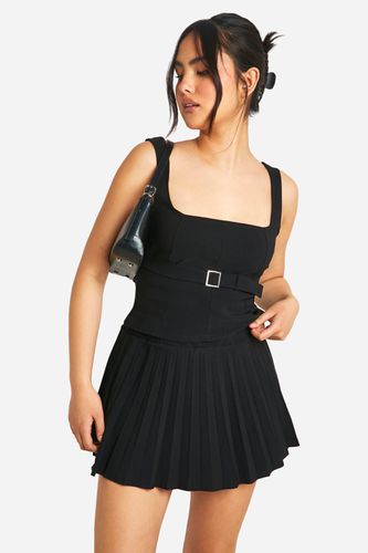 Womens Square Neck Longline Top & Pleated Mini Skirt - - 10 - boohoo - Modalova