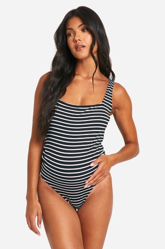 Womens Maternity Stripe Crinkle Square Neck Swimsuit - - 10 - boohoo - Modalova
