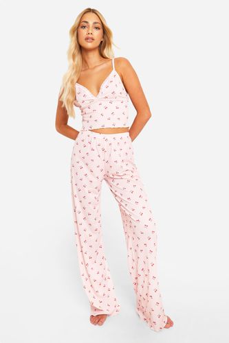 Womens Cherry Print Cami And Trouser Pyjama Set - - 10 - boohoo - Modalova