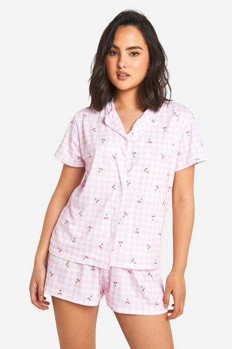 Womens Cherry Gingham Button Up Pyjama Short Pyjama Set - - 10 - boohoo - Modalova