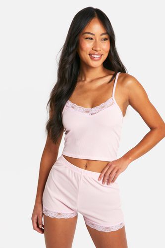 Womens Lace Trim Cami And Short Set - - 10 - boohoo - Modalova