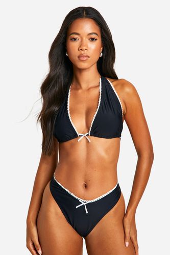 Womens Bow Lace Detail High Waist Bikini Brief - - 10 - boohoo - Modalova