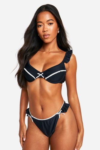 Womens Bow Lace Detail Underwired Bikini Top - - 8 - boohoo - Modalova