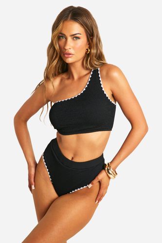 Womens Crinkle Contrast Edge One Shoulder Bikini Top - - 12 - boohoo - Modalova