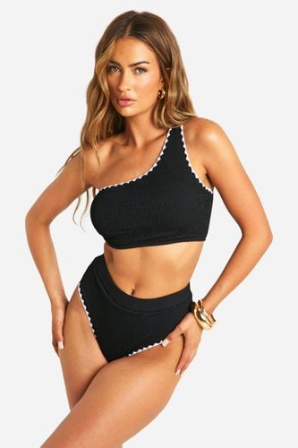 Womens Crinkle Contrast Edge High Waist Bikini Brief - - 10 - boohoo - Modalova