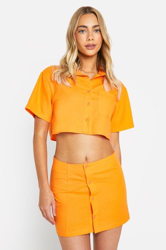 Womens Linen Mix Boxy Crop Shirt - - 16 - boohoo - Modalova