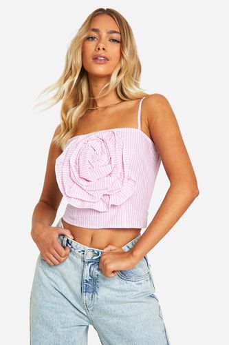 Womens Stripe Rose Detail Cami - - 10 - boohoo - Modalova