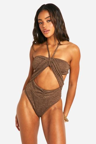 Womens Textured Ruched Cut Out Swimsuit - - 10 - boohoo - Modalova
