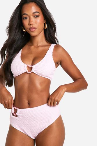 Womens Heart Trim Crinkle Plunge Bikini Top - - 10 - boohoo - Modalova