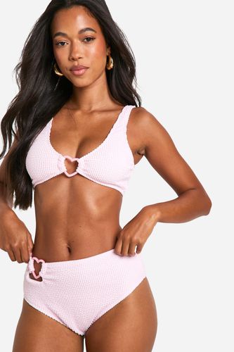 Womens Heart Trim Crinkle Plunge Bikini Top - - 12 - boohoo - Modalova