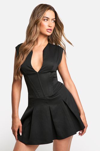 Womens Corset Detail Box Pleat Mini Dress - - 10 - boohoo - Modalova