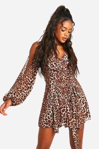 Womens Leopard Godet Hem Lace Up Skater Dress - - 8 - boohoo - Modalova