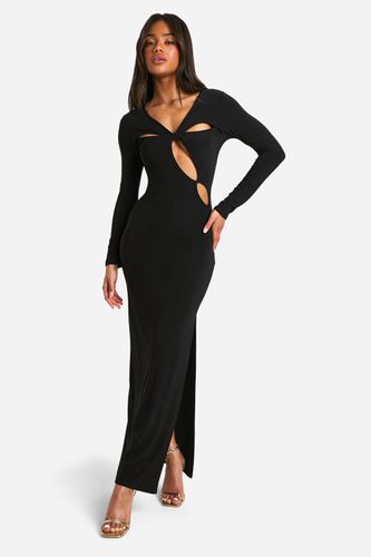 Womens Cut Out Twist Detail Slinky Long Sleeve Maxi Dress - - 10 - boohoo - Modalova