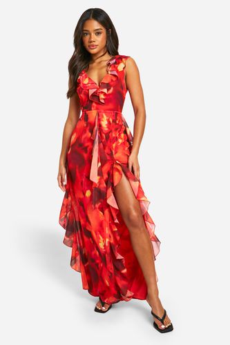 Womens Abstract Floral Ruffle Maxi Dress - - 10 - boohoo - Modalova