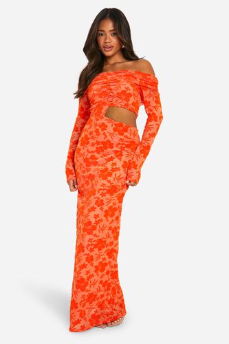 Womens Bardot Ruched Devore Cut Out Maxi Dress - - 8 - boohoo - Modalova