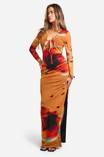 Womens Tie Front Floral Long Sleeve Maxi Dress - - 12 - boohoo - Modalova